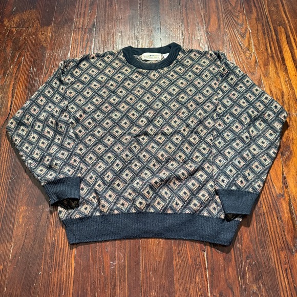 Vintage 90s Natural Issue Sweater Mens Large Geometric 3D Fisherman Dadcore - Picture 1 of 11